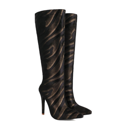 Ladies High Heel Boots Fashion Pointed French Stiletto Heels Office Long Boots Large Size Knee-High Women Shoes Winter Footwear