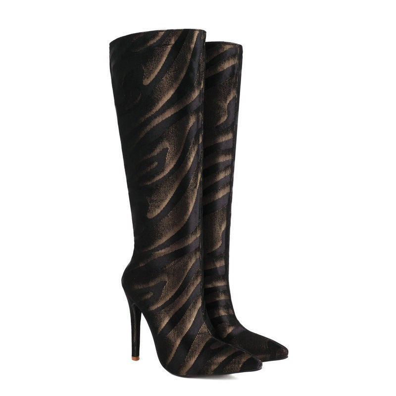 Ladies High Heel Boots Fashion Pointed French Stiletto Heels Office Long Boots Large Size Knee-High Women Shoes Winter Footwear