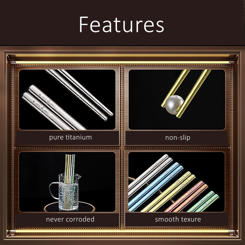 10 Pcs of Pure Titanium Chopsticks in 5 No Paint Different Colors Ultra Light 8g/pcs 23cm Chopstick Good for Family Health