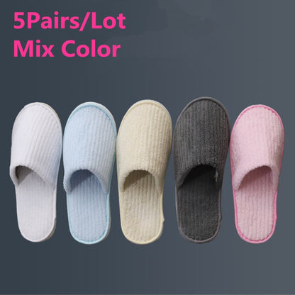 5 Pairs/Lot Mix Colors Men Women Disposable Hotel Slippers Cotton Slides Home Travel SPA Slipper Hospitality Cheap Footwear