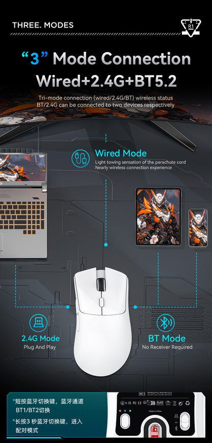 Mouse Gamer Sem Fio Attack Shark R1/X11, 18K DPI PAW3311, Ergonômico, Leve, Tri-Modo Bluetooth 2.4GHz USB, para PC/Notebook