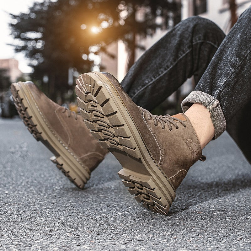 Lace Up High-top Ankle Boots Classi Male Simple Desert Boots British Style Men Casual Leather Cowboy Boots Business Outdoor Shoe