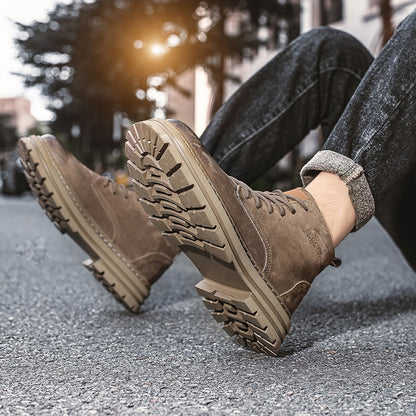 Lace Up High-top Ankle Boots Classi Male Simple Desert Boots British Style Men Casual Leather Cowboy Boots Business Outdoor Shoe