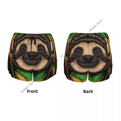 Women's Athletic Shorts Sloth Rasta A Wearing Headphones Running Yoga Fitness Quick-Dry Badminton Training With Pocket