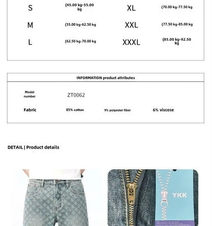 Calça Jeans Masculina Slim Reta Hiphop Estilo Europeu e Americano de Grife Jacquard Estampa Full Print Trendy de Rua