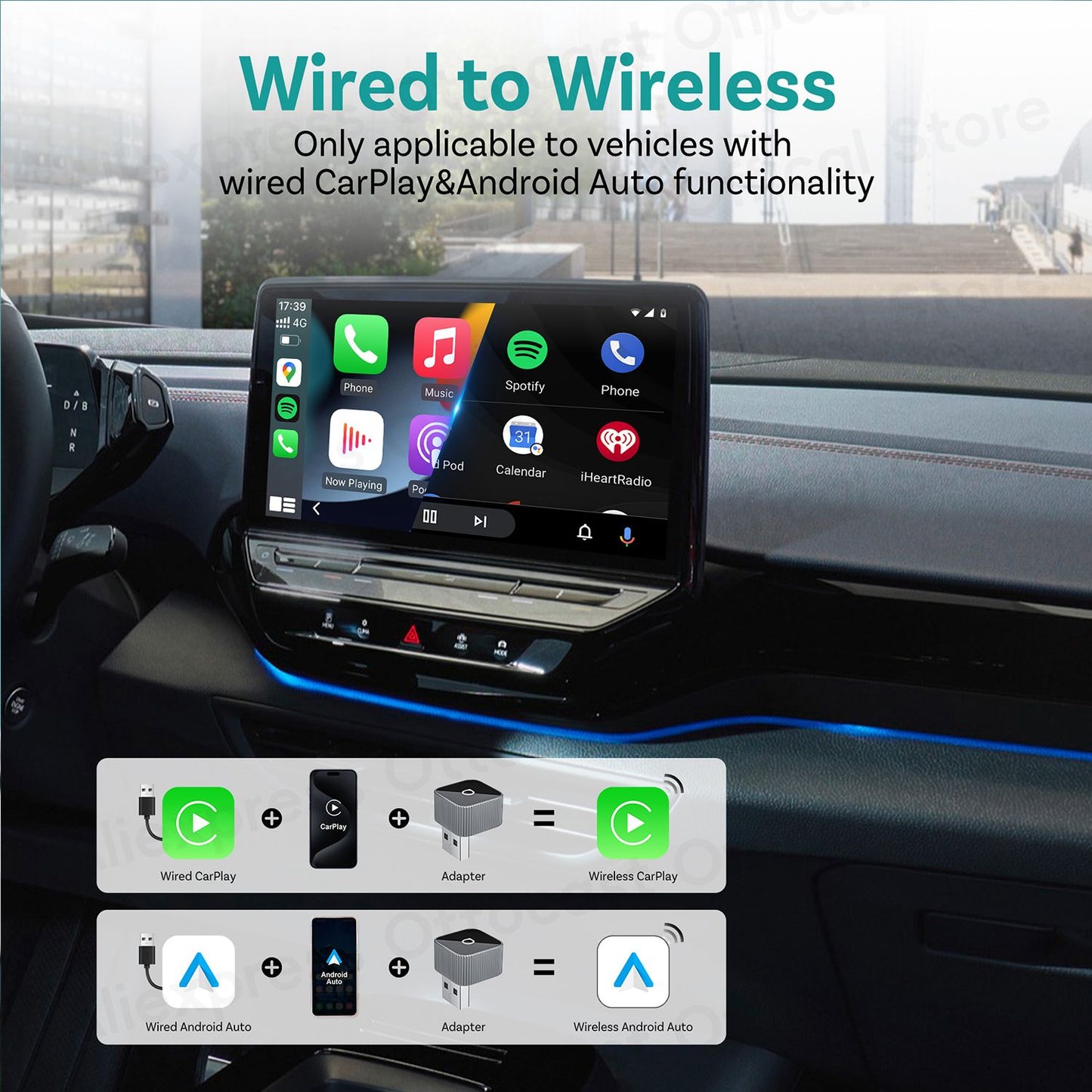 Adaptador OTTOCAST Mini Slim Cube sem fio para CarPlay e Android Auto, 2 em 1, USB, acessórios inteligentes para carro VW Haval Audi Kia Porsche Lexus