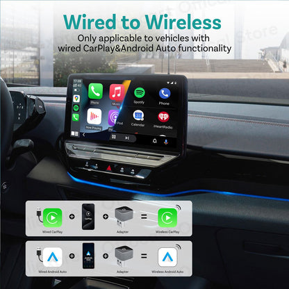 Adaptador OTTOCAST Mini Slim Cube sem fio para CarPlay e Android Auto, 2 em 1, USB, acessórios inteligentes para carro VW Haval Audi Kia Porsche Lexus
