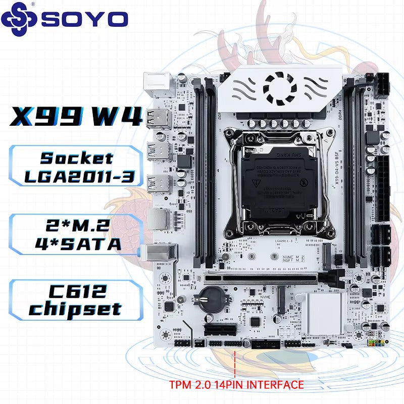 Placa-mãe SOYO X99 DDR4 LGA2011-3 com slot M.2 Suporta Chipset C612 Dual channel DDR4 SATA 3.0 Cooler Branco Armored Fan