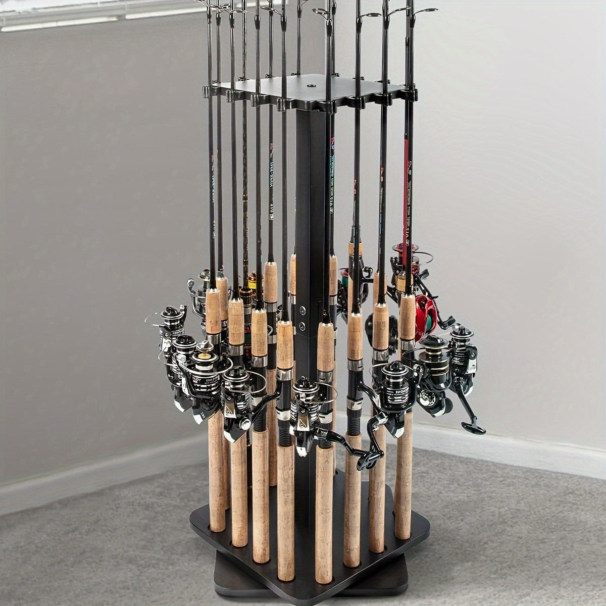 Suportes para Vara de Pesca para Garagem, Rack Giratório de 360 Graus para Varas de Pesca, Suporte de Chão para até 16 Varas