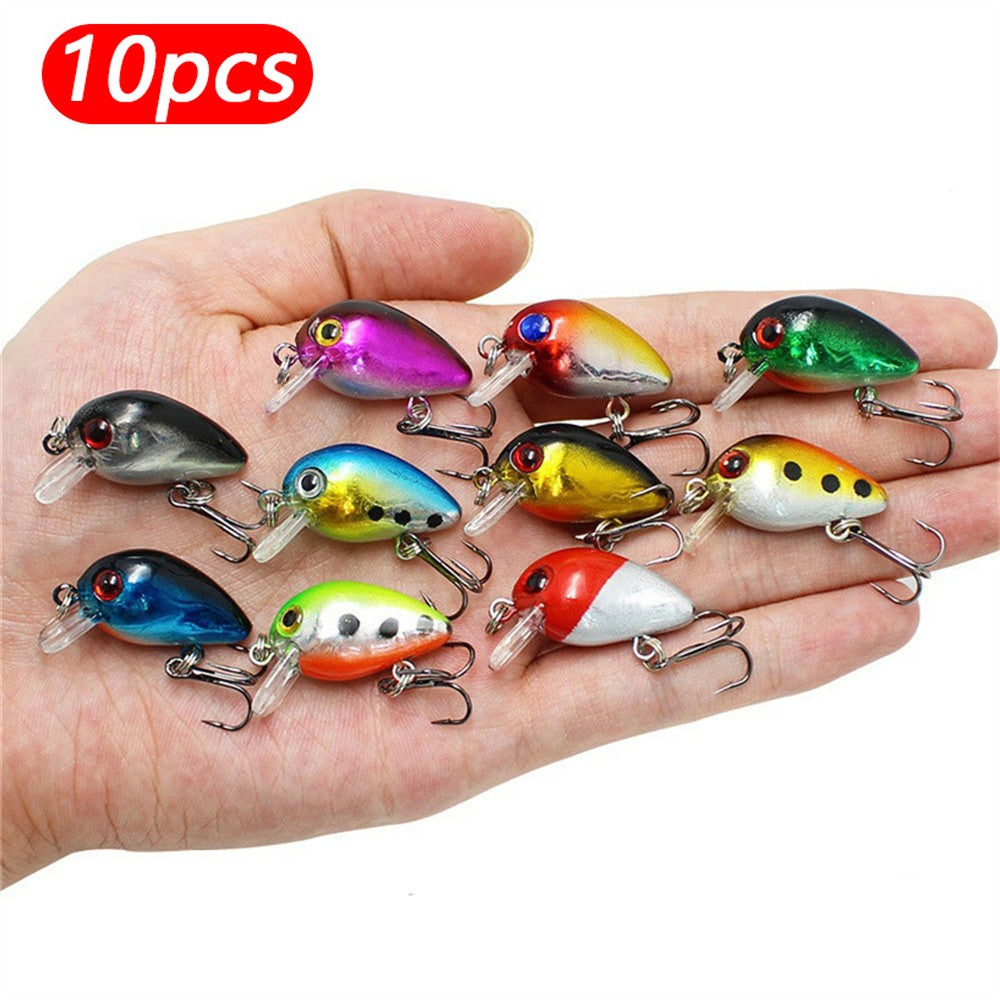 10 unidades de iscas de pesca tipo Crankbait, iscas de pesca pequenas flutuantes, iscas de pesca duras para robalo, iscas de pesca tipo Wobbler