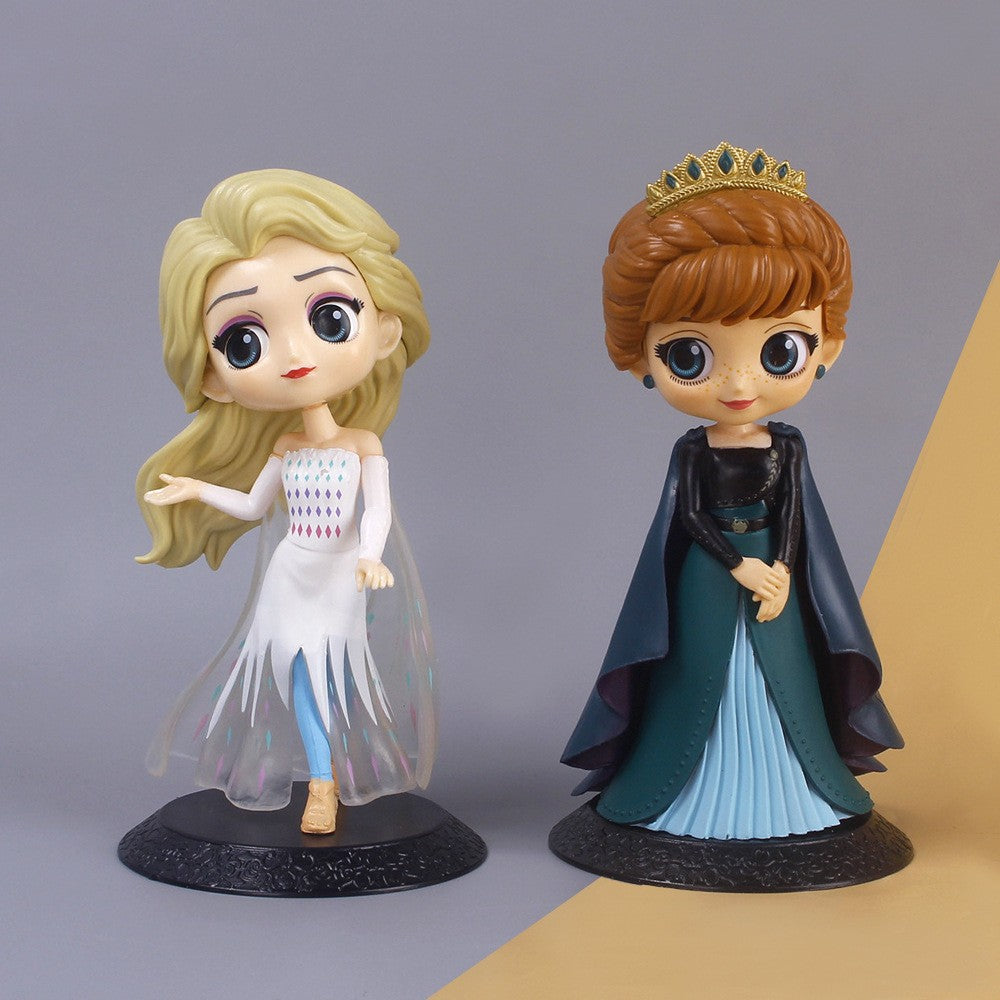 Miniso 14cm Princesas Q Posket Bonecas Elsa Anna Mulan Tinker Bell Elsa Aladdin kawaii Brinquedo para Bolo Decoração Modelo menina presente