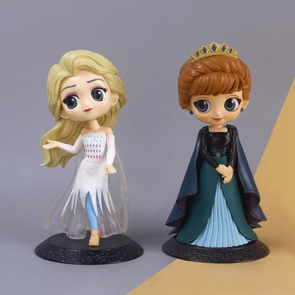 Miniso 14cm Princesas Q Posket Bonecas Elsa Anna Mulan Tinker Bell Elsa Aladdin kawaii Brinquedo para Bolo Decoração Modelo menina presente