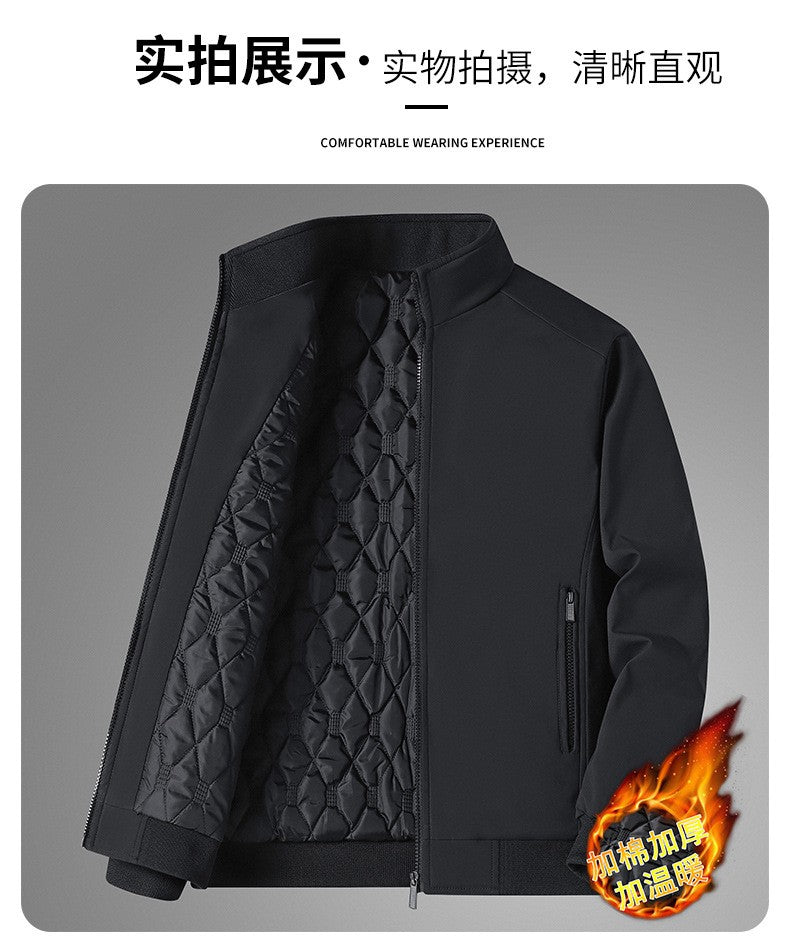 Winter Men's Fleece Warm Jackets Bomber Fashion Parkas Outerwear Coats Men Casual Windbreaker Jacket Classic Solid Thermal Coat