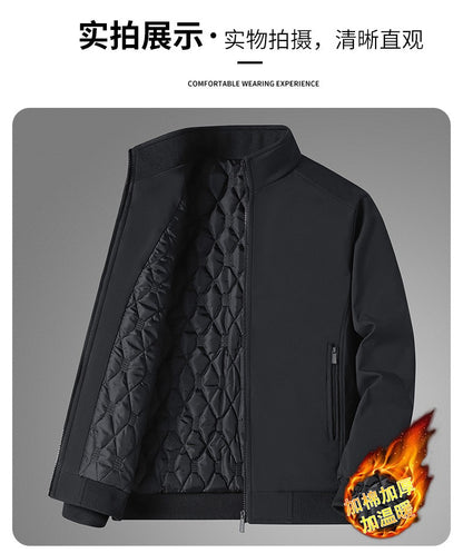 Winter Men's Fleece Warm Jackets Bomber Fashion Parkas Outerwear Coats Men Casual Windbreaker Jacket Classic Solid Thermal Coat