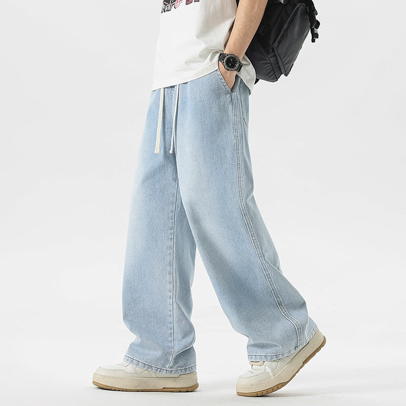 Calça Jeans Masculina Americana Solta Perna Larga Reta Casual Street Hip-hop Folgada Jeans Preto Cinza Azul Streetwear Masculino