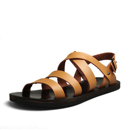 2023 New Genuine Leather Mens Sandals Summer Shoes Flat Open Toe Rome Style Man Sandalias Outdoor Breathable Beach Comfy Sandals