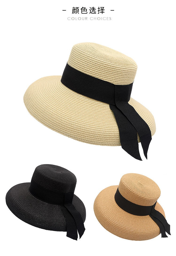 Summer Flat Bonnet, Big Eaves Fisherman Cap, Japanese Hepburn Style, Handmade Women Beach Holiday Fold Temperament Sun Hat