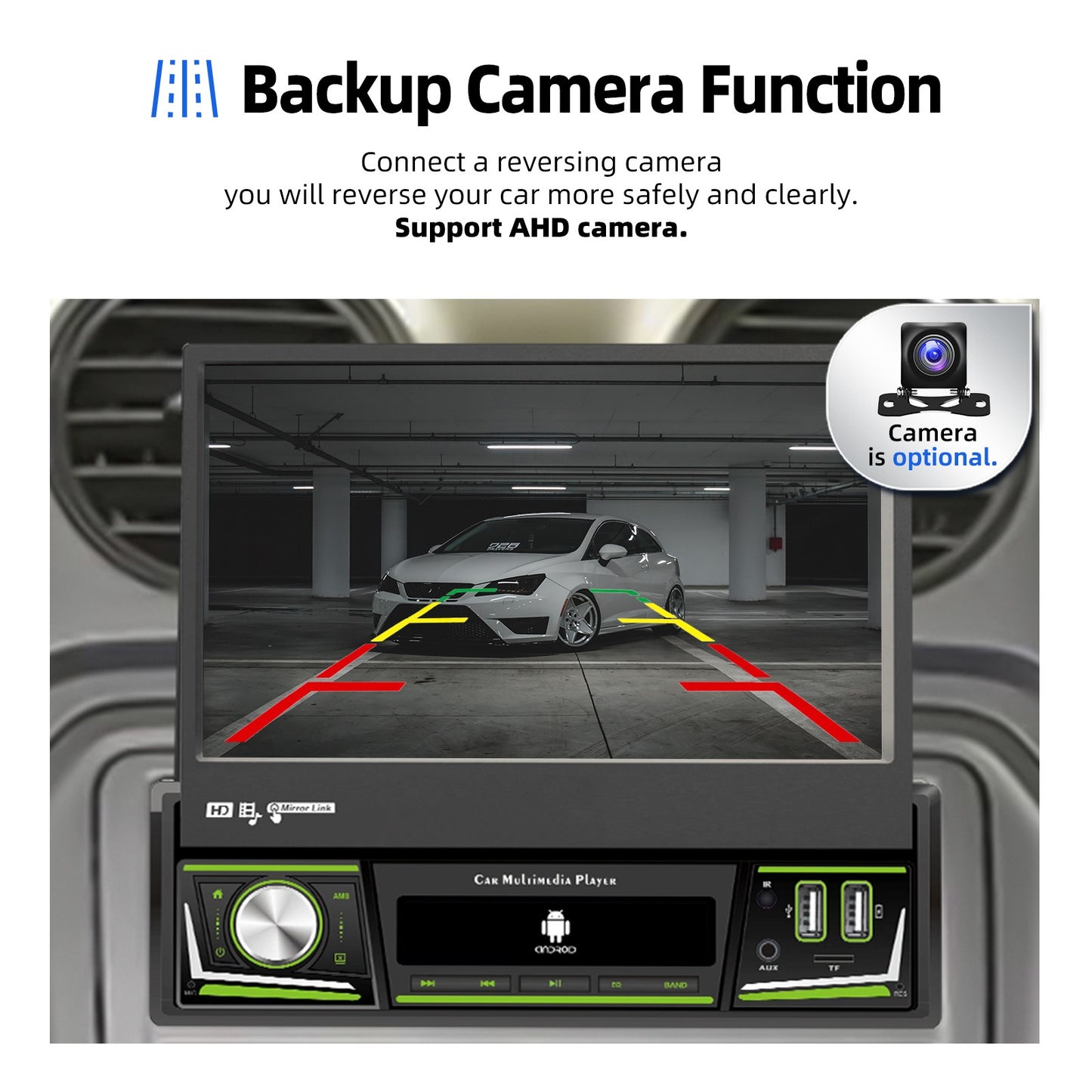 ESSGOO 1 DIN 7 Polegadas Flip Out Tela Touchscreen 4+64G Android 14 Rádio Estéreo Automotivo Apple Carplay GPS Navi Wifi FM RDS Bluetooth USB EQ