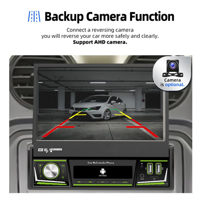 ESSGOO 1 DIN 7 Polegadas Flip Out Tela Touchscreen 4+64G Android 14 Rádio Estéreo Automotivo Apple Carplay GPS Navi Wifi FM RDS Bluetooth USB EQ