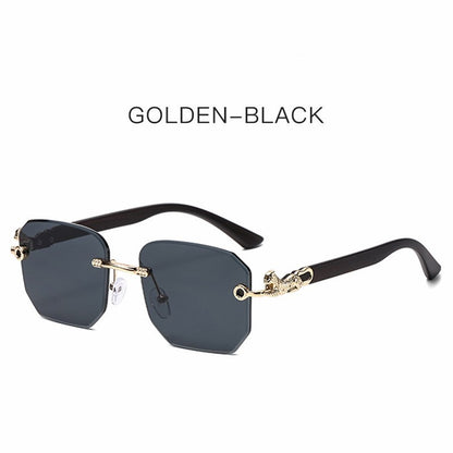 Square Sunglasses For Men Women Fashion Metal Leopard Head Rimless Eyewear Travel And Driving Shades Oculos De Sol UV400