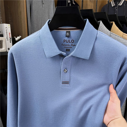 100Cotton High-Quality Men's Polo Shirt Placket Embroid Breathable Long Sleeve Autumn Lapel T-Shirt Business Casual Menswear