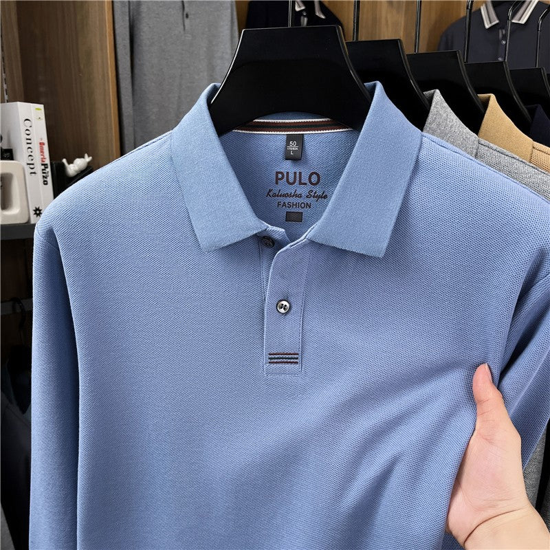 100Cotton High-Quality Men's Polo Shirt Placket Embroid Breathable Long Sleeve Autumn Lapel T-Shirt Business Casual Menswear