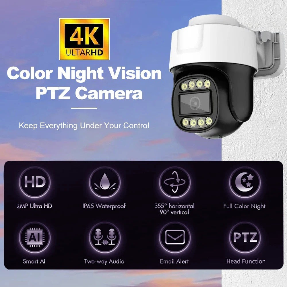 POE 4K AHD PTZ Camera with IP66 Waterproof Rating, Infrared Night Vision & Audio Over Coax