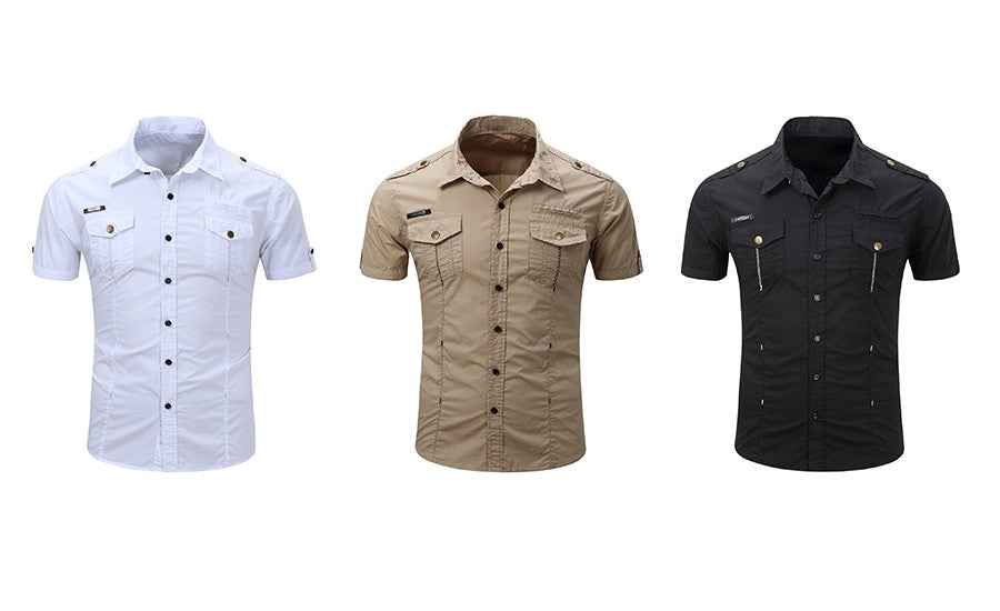 New Fashion 2023 Men's Safari Shirt Short Sleeve Summer Casual Tactical 100% Cotton Cargo Outdoor Pocket Work Shirts for Men