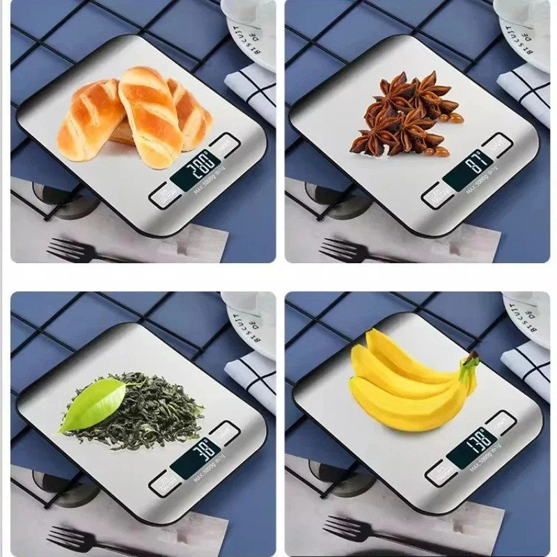 Nova Balança Digital Eletrônica de Cozinha 5kg-1g com Display LED Painel de Aço Inoxidável Ideal para Casa Joias Lanches e Cozimento