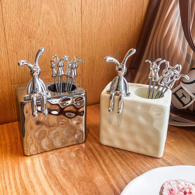 Long-Eared Rabbit Statue Cartoon Rabbit Figurines Car Accessories Bedroom Desktop Decoration Auto Interior Dashboard Ornaments