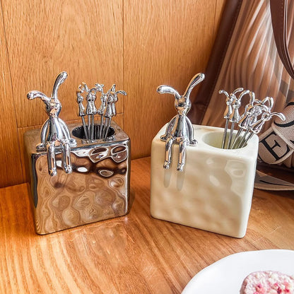 Long-Eared Rabbit Statue Cartoon Rabbit Figurines Car Accessories Bedroom Desktop Decoration Auto Interior Dashboard Ornaments