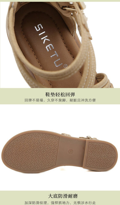 New 2025 European And American Fashion Comfortable Breathable Exposed Toe Thick Sole Soft Sole Crossed Roman Sandal Boots