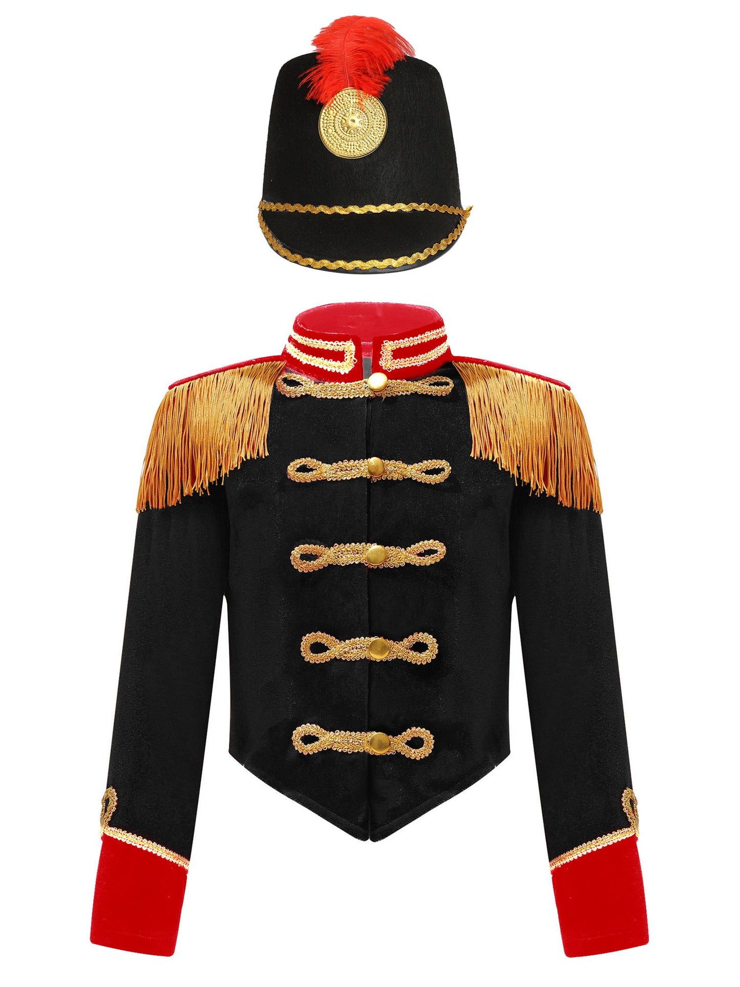 Girls Boys Marching Band Costume Outfits Circus Ringmaster Jacket Coat Team Performance Drummer Drum Major Uniform with Hat Sets