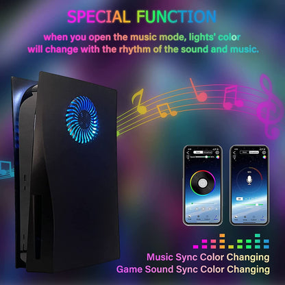 Replacement Faceplate Cooling Vents with RGB Light Strip LED Light Ring For PS5 Cover For PlayStation5 Disc Edition