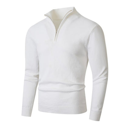 Autumn Mens Zip Pullover Sweater Lightweight Mock Neck Woolen Polo Sweaters Knit Casual Solid Color Cardigan Winter Warm Tops