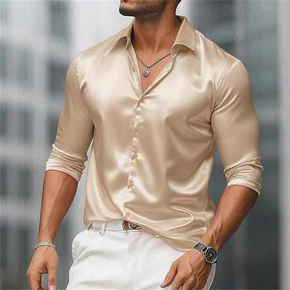 Fashionable men's long sleeved shirt with slim fit collar button casual party plus men's shirt