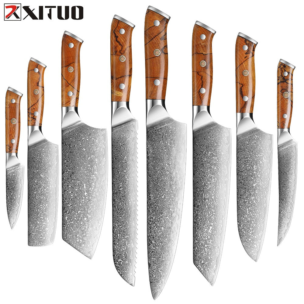 XITUO Damascus Aço Faca de Cozinha Conjunto 1-8 Pçs Faca Profissional Japonesa Faca de Chef Afiada Faca Santoku Faca de Corte Faca de Utilitário Faca de Trinchar