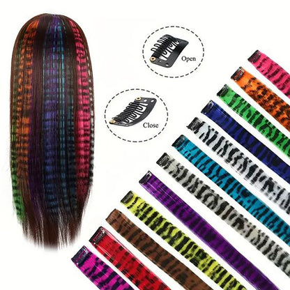 Faixa Sintética Estampada com Presilha Cabelo Colorido Longo Liso Pedaços de Cabelo com Presilha Extensões para Uso Diário ou Natal
