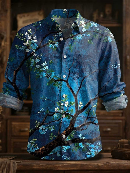 2025 men's fashionable spring and summer casual skull print long sleeved shirt suitable for daily street wear