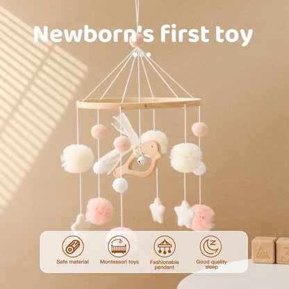 Móbile de Berço Musical de Dinossauro de Feltro e Madeira, Brinquedo de Chocalho Pendurado para Bebê, Brinquedos para Recém-Nascidos de 0 a 12 Meses, Suporte de Presente para Berço Infantil