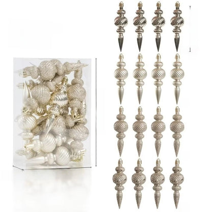 16Pcs 16Pcs/Box Christmas Hanging Balls Special Shaped Gold Powder Xmas Tree Party Decorations with Hanging Rope