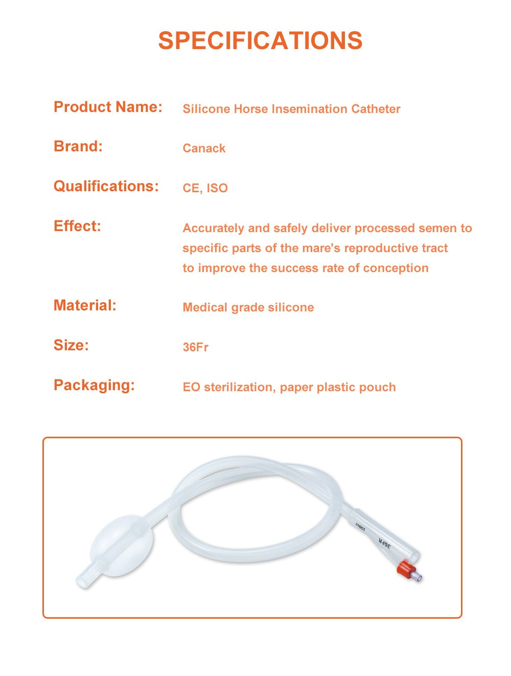 Sonda de Inseminação de Silicone Cateter Cavalo Tubo IA 36Fr 80cm Com Saco Ferramentas de Reprodução Equina Equipamento Veterinário Para Hospital de Animais