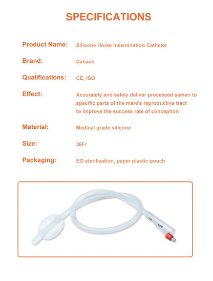Sonda de Inseminação de Silicone Cateter Cavalo Tubo IA 36Fr 80cm Com Saco Ferramentas de Reprodução Equina Equipamento Veterinário Para Hospital de Animais