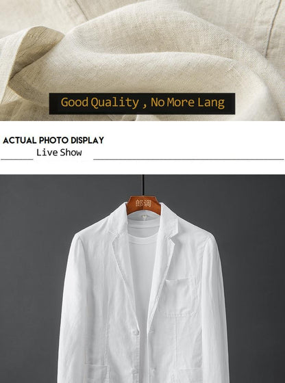 White Cotton Linen Suit Coat Men's Spring Summer Pure Color Slim Casual Business Thin Mens Blazer Jacket Comfortable Breathable