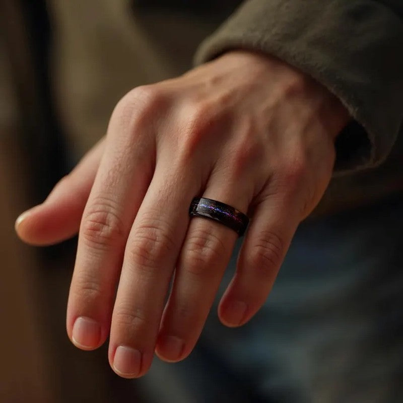 Anel de carboneto de tungstênio preto, anel de compromisso para homens, joias da moda, alianças de casamento masculinas, anéis de noivado Galaxy