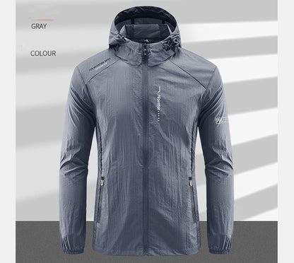 Summer Outdoor Quick Dry Sun-Protective Thin Jacket Men Hiking Fishing Cycling Hooded Gym Sport Windbreaker Ultra Light Coats