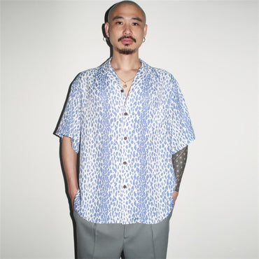 Pdmcms 23ss Gradient Leopard Print High Street Style Casual Handmade Silk Hawaiian Short Sleeved Shirt For Men