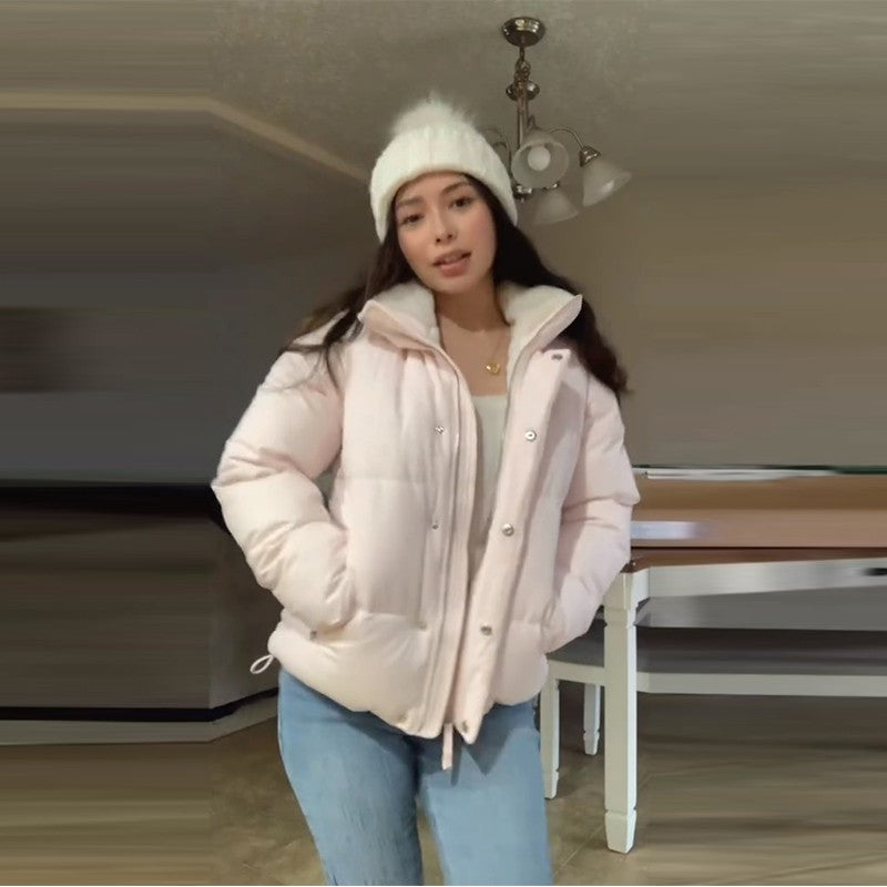 Pink Women's Jacket With Hat Zipper Pockets Inner Faux Fur Solid Female Jackets 2025 Autumn Winter Fashion Chic Lady Outwears