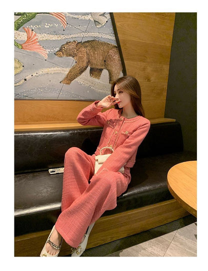 New  High Quality Women's Spring Temperament Slim Senior Sense of Small Dress Ladies Wide Leg Pants Two-piece Set