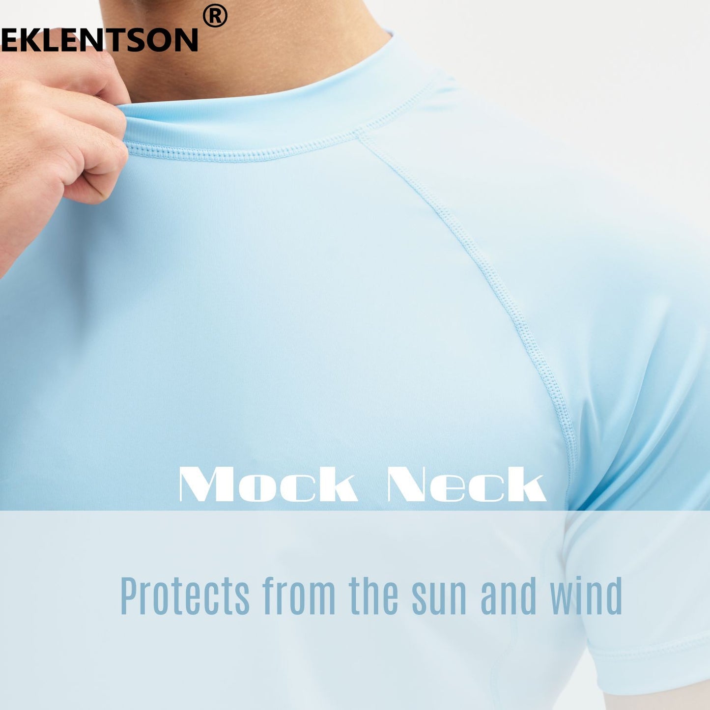 EKLENSON Men's Rashguard Swim Shirt Short Sleeve Mock Neck UPF 50+ T Shirts Loop Hem Quick Dry Loose Fit Water Surfing Shirt